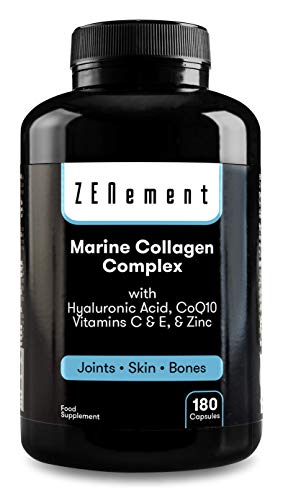 Complejo de Colágeno Marino, con Ácido Hialurónico, CoQ10, Vitaminas C & E y Zinc, 180 Cápsulas | Péptidos para Articulaciones, Piel y Huesos | de Zenement