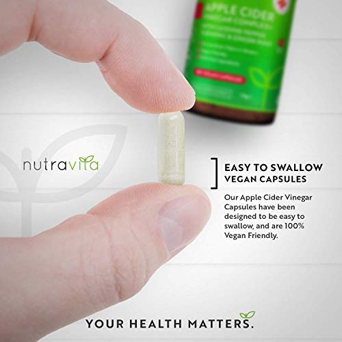 Complejo de vinagre de sidra de manzana - 180 cápsulas veganas - Puro, Crudo, sin Filtrar - con Pimienta de Cayena y raíces de Cúrcuma y Jengibre - Dosis diaria de 1.033mg - Fabricado por Nutravita