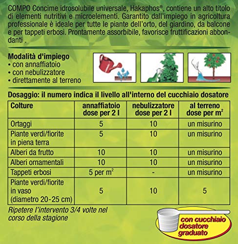 Compo - Abono hidrosoluble Universal, Alto título de Elementos nutritivos y microelementos, Ideal para Todas Las Plantas del huerto, balcón y jardín 1,2 kg, 13,2 x 13,2 x 17 cm