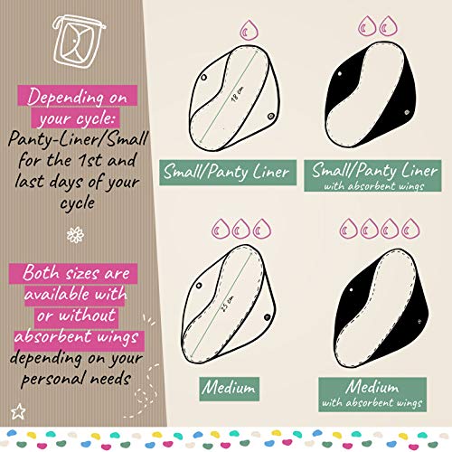 Compresas Lavables de Bambú – Salva eslips & Protecciones de Lencería Reutilizables con Alas – Compresas Absorbentes Lavables - Flujo Ligero/Salva Eslips con Alas