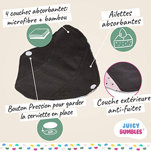 Compresas Lavables de Bambú – Salva eslips & Protecciones de Lencería Reutilizables con Alas – Compresas Absorbentes Lavables - Flujo Ligero/Salva Eslips con Alas