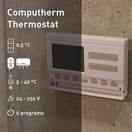 COMPUTHERM Q7 termostato digital programable para pared para calefacción, aire acondicionado y suelo radiante - 1 regulador con 6 programas por día