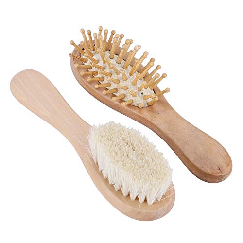 Conjunto de cepillo y peine para el cabello del bebé Cepillo para el cabello de madera natural con cerdas suaves de cabra Peine de aseo para masaje de cabeza infantil
