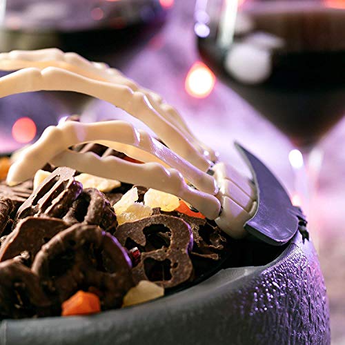 CONRAL Platos de tazón de Calavera de Caramelo de Halloween, Cuenco de Caramelo de Calavera de plástico Grande con Sensor de Movimiento Mano de Esqueleto móvil Espeluznante, con Ojos de luz LED