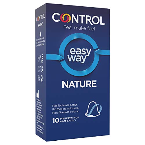 Control Preservativos Easy Way Nature - Caja de condones de fácil de poner, gama placer natural, lubricados, sexo seguro, 10 unidades