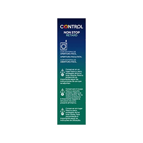 Control Preservativos Non Stop Retard - Caja de condones, efecto retardante, perfecta adaptabilidad, sexo seguro, 12 unidades