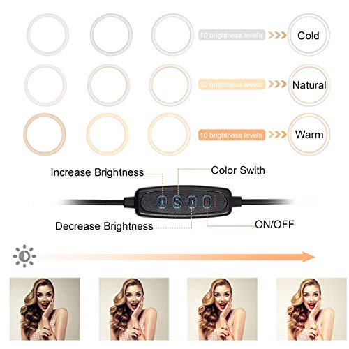 Coolwill Luz de Anillo con trípode, 10"Selfie Ring Light Maquillaje Regulable, Live Light para Hermosas Fotos o Video, Live Streaming, Retrato, Maquillaje, etc. (10 Pulgadas)