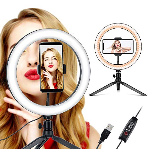 Coolwill Luz de Anillo con trípode, 10"Selfie Ring Light Maquillaje Regulable, Live Light para Hermosas Fotos o Video, Live Streaming, Retrato, Maquillaje, etc. (10 Pulgadas)