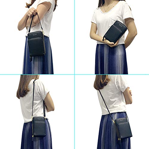 Coopay - Bolsa de hombro para mujer, 3 cremalleras, universal, Negro