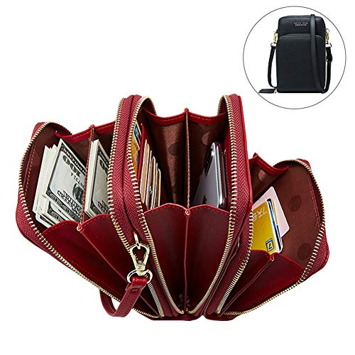 Coopay - Bolsa de hombro para mujer, 3 cremalleras, universal, Negro