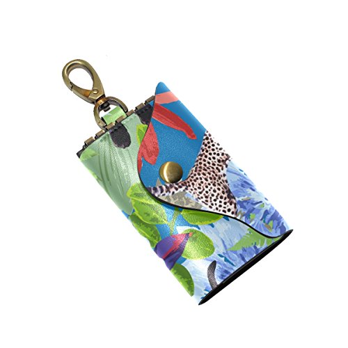 COOSUN - Funda para llaves de piel con diseño de leopardos salvajes y flores exóticas, con 6 ganchos y 2 ranuras para hombres y mujeres