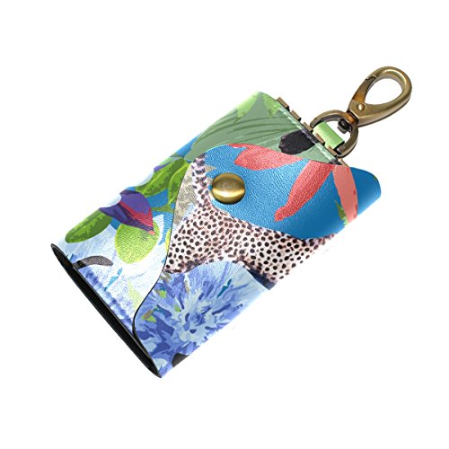 COOSUN - Funda para llaves de piel con diseño de leopardos salvajes y flores exóticas, con 6 ganchos y 2 ranuras para hombres y mujeres