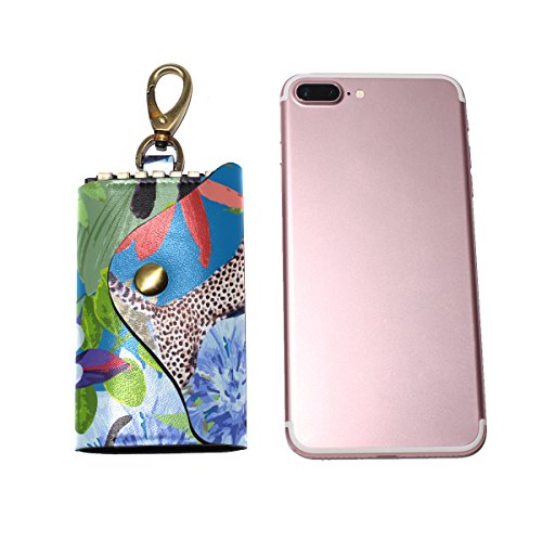 COOSUN - Funda para llaves de piel con diseño de leopardos salvajes y flores exóticas, con 6 ganchos y 2 ranuras para hombres y mujeres
