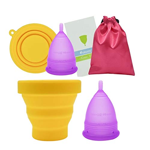 Copa Menstrual Furuize Basic con Taza de Esterilización. Silicona suave de grado médico 100%. Previene infecciones y fortalece el suelo pélvico. Alternativa saludable, económica y ecológica (Talla L)