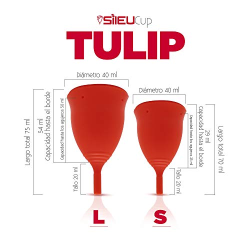 Copa Menstrual Sileu Cup Tulip - Alternativa ecológica y natural a tampones y compresas - Las mejores opiniones de nuestros clientes, recomendada por ginecólogos - Talla S, Rojo