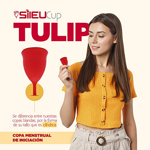 Copa Menstrual Sileu Cup Tulip - Alternativa ecológica y natural a tampones y compresas - Las mejores opiniones de nuestros clientes, recomendada por ginecólogos - Talla S, Rojo