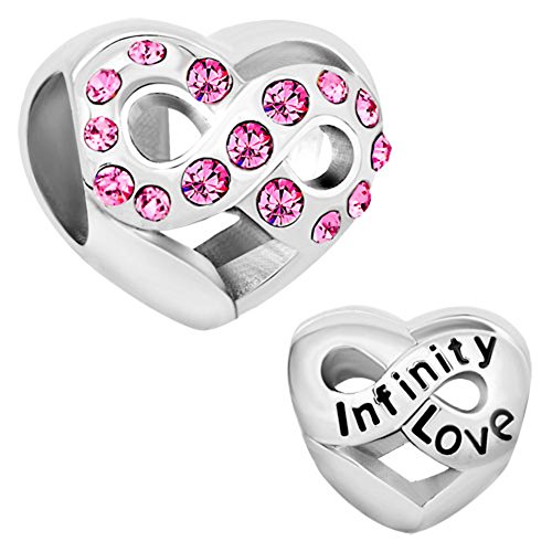 Corazón de amor infinito Pugster rosa de cristal de piedra encantos de venta de los granos de la pulsera Pandora regalos baratos de ajuste
