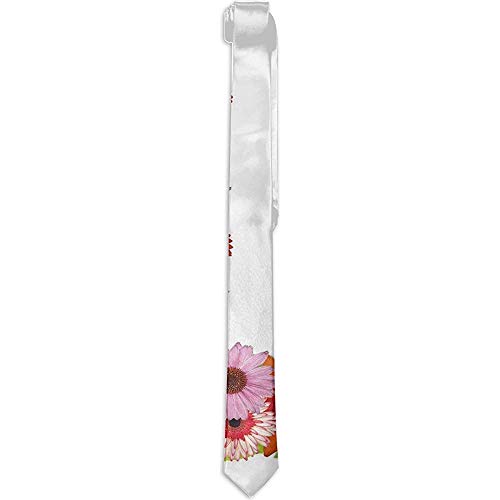 Corbata floral estampada para hombres, alfabeto de flores con fragancia de pétalos de gerbera Símbolos del jardín natural floreciente, corbatas para hombres