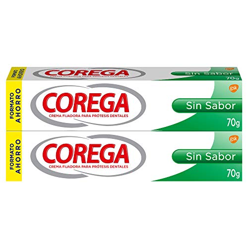 Corega Sin Sabor - Crema Fijadora para Prótesis Dentales - Pack de 2 x 70 g