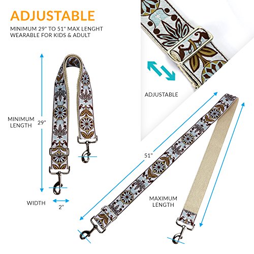 Correa para bolso de recambio blanca – Correa de bolsos bordada de tejido jacquard – Asa para bolso o bandolera de estilo guitarra – Correa ajustable para bolsos y carteras