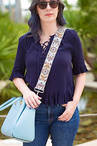 Correa para bolso de recambio blanca – Correa de bolsos bordada de tejido jacquard – Asa para bolso o bandolera de estilo guitarra – Correa ajustable para bolsos y carteras