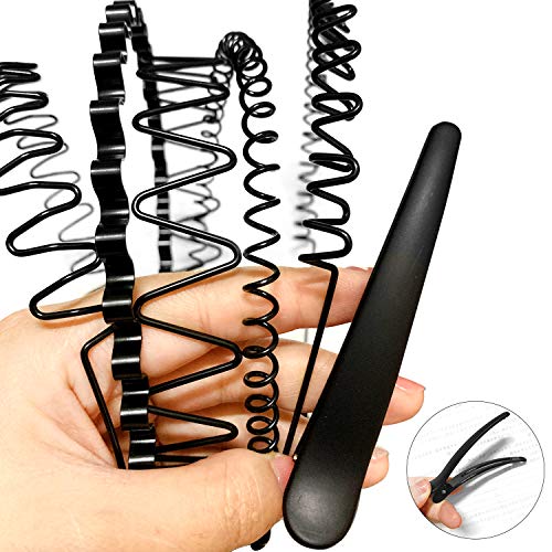 Corrines 5 diademas unisex de metal para el cabello, para deportes, cuidado del cabello, belleza, antideslizante, elástico, ondulado ancho, con 12 clips para el pelo.