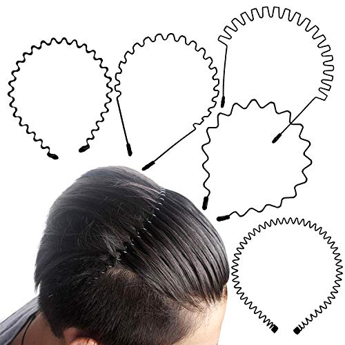 Corrines 5 diademas unisex de metal para el cabello, para deportes, cuidado del cabello, belleza, antideslizante, elástico, ondulado ancho, con 12 clips para el pelo.