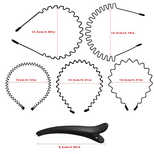 Corrines 5 diademas unisex de metal para el cabello, para deportes, cuidado del cabello, belleza, antideslizante, elástico, ondulado ancho, con 12 clips para el pelo.