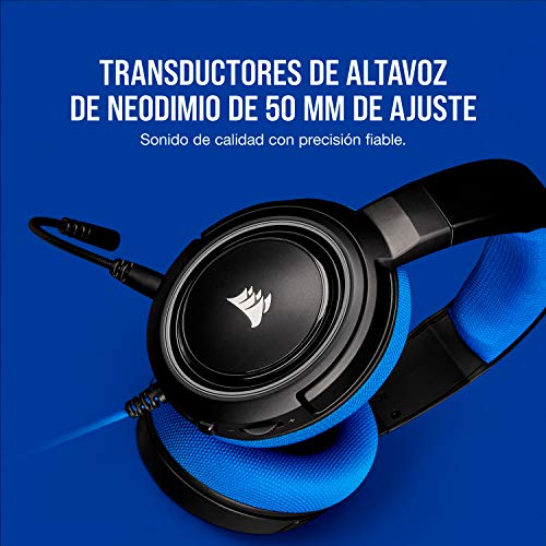 Corsair HS35 - Auriculares Stereo para Juegos (Membrana Neodimio de 50 mm, Micrófono Unidireccional Extraíble, Estructura Ligera, Compatible con Xbox One, PS4, Nintendo Switch y Móviles), Azul