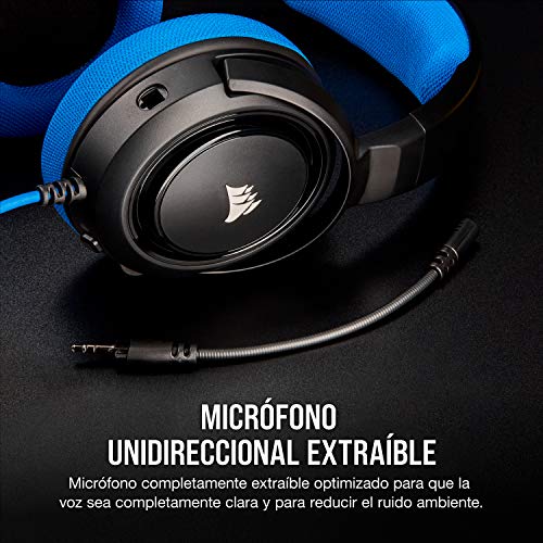 Corsair HS35 - Auriculares Stereo para Juegos (Membrana Neodimio de 50 mm, Micrófono Unidireccional Extraíble, Estructura Ligera, Compatible con Xbox One, PS4, Nintendo Switch y Móviles), Azul