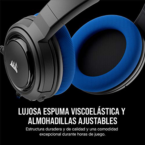 Corsair HS35 - Auriculares Stereo para Juegos (Membrana Neodimio de 50 mm, Micrófono Unidireccional Extraíble, Estructura Ligera, Compatible con Xbox One, PS4, Nintendo Switch y Móviles), Azul