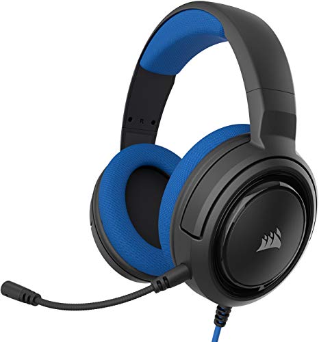 Corsair HS35 - Auriculares Stereo para Juegos (Membrana Neodimio de 50 mm, Micrófono Unidireccional Extraíble, Estructura Ligera, Compatible con Xbox One, PS4, Nintendo Switch y Móviles), Azul