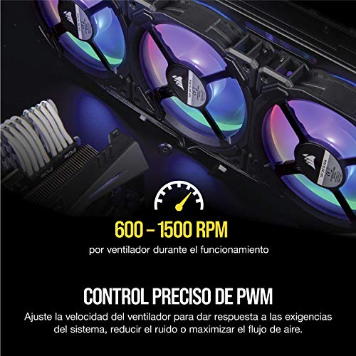Corsair LL140 RGB Ventilador de PC (140 mm, Doble Halo RGB LED PWM) Paquete Doble con Lighting Node Pro