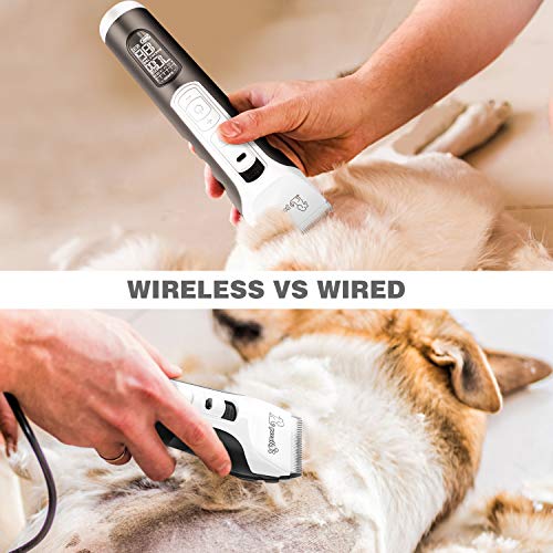 Cortapelos para Perro, Profesional Perros y Mascotas 4 Horas Uso Continuo, 5 Velocidades Ajustable Gatos Pantalla LED con Cable USB