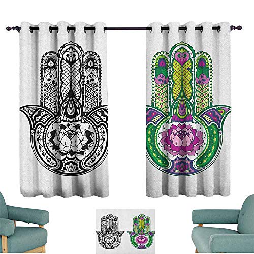 Cortinas correderas para puerta con símbolos dibujados a mano con flores de loto florecientes iconos de energía para proteger el dormitorio, sala de estar, estudio, etc.