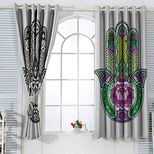 Cortinas correderas para puerta con símbolos dibujados a mano con flores de loto florecientes iconos de energía para proteger el dormitorio, sala de estar, estudio, etc.