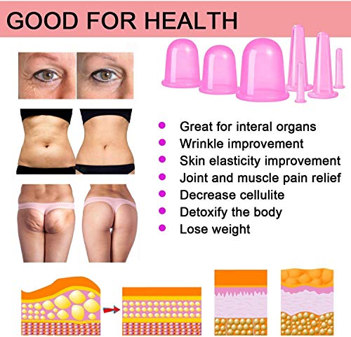 Cortneyrs 1set/4pcs Tazas de Catación Masaje del Cuerpo Cara Cuello Silicona Ventosa para Masaje anticelulitis, equipo de masaje por vacío, copas de silicona, Rosa (cupping) (Pink)