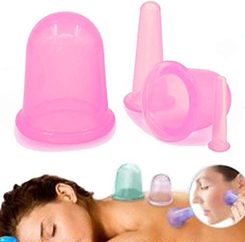 Cortneyrs 1set/4pcs Tazas de Catación Masaje del Cuerpo Cara Cuello Silicona Ventosa para Masaje anticelulitis, equipo de masaje por vacío, copas de silicona, Rosa (cupping) (Pink)