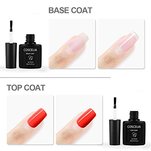 Coscelia Base Coat y Top Coat Semipermanente Esmalte Semipermanente de Uñas Gel UV LED Color 2pcs Kit de Manicura Soak off