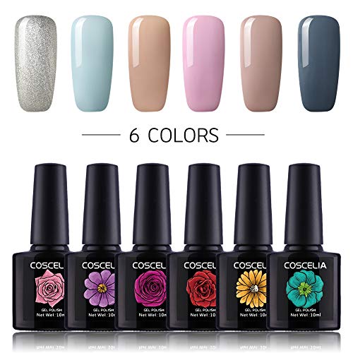 Coscelia - Kit de Nail Art, esmaltes semipermanentes, gel de uñas, esmaltes de acabado y lámpara secadora LED UV de 24 W