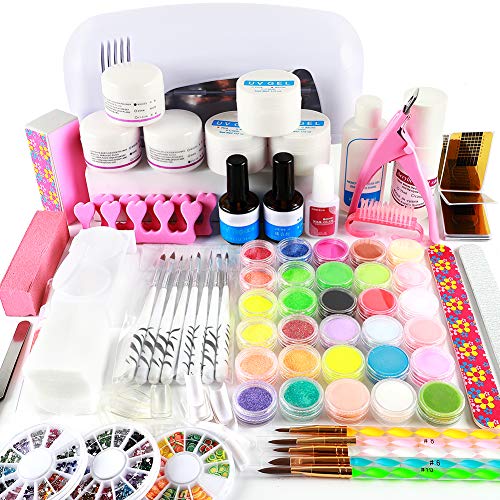 COSCELIA Kit para Uñas Acrilicas Completo Kit de Uñas Acrilicas con Lampara Uñas de Gel de Construccion para Uñas y Acrilicas Secador LED de 9W