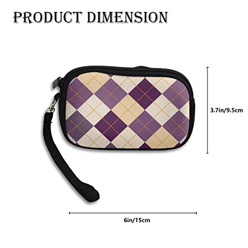 Cosmetics Bag For Women Argyle Seamless Lovely Vivid Fashion Neoprene Cute Coin Purse Cell Phone Wristlet Wallet Coin Purse Wallet with Strap 6x3.7x0.2inch For Adult Girl Women Kids