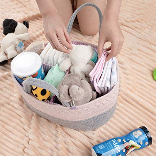 COSYLAND Organizador de Pañales para Bebé Multifuncional, Cesta de Almacenamiento de Pañales de Gran Capacidad con Compartimentos Extraíbles, Regalo Ideal de Viaje para Bebés Recién Nacidos, Gris+Rosa