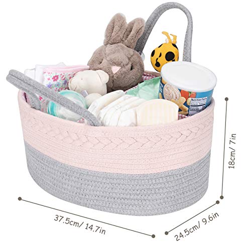 COSYLAND Organizador de Pañales para Bebé Multifuncional, Cesta de Almacenamiento de Pañales de Gran Capacidad con Compartimentos Extraíbles, Regalo Ideal de Viaje para Bebés Recién Nacidos, Gris+Rosa
