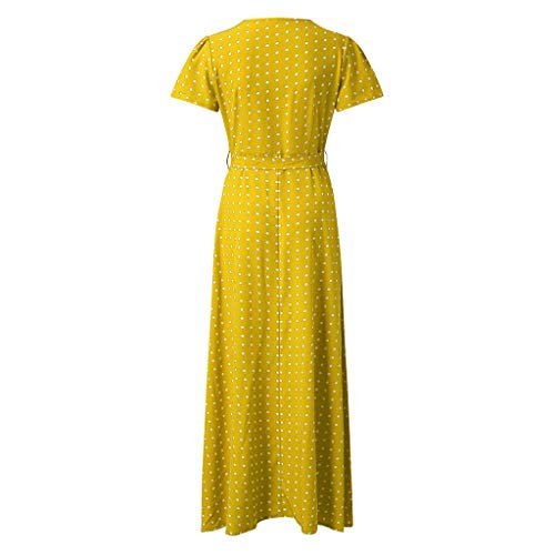 COZOCO Vestido de Cintura de Manga Larga con Cuello Redondo y Estampado de Lunares, Estilo francés para Mujer（Blanco,S