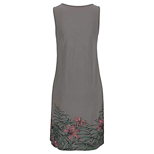 COZOCO Vestido de Verano para Mujer sin Mangas Vestido Informal de Manga Larga Estampado Floral Vestido Bohemio de Playa Elegante（Gris，S）