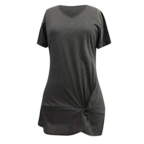 COZOCO Women's Casual Short Sleeve Knot Mini Dress Party Dress Vestido Mujer Elegante Largo Sexy Verano Moda Mujer Ropa Manga Larga Falda Abullonada Maxi (EU-40/CN-XL, Gray)