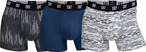 CR7 Cristiano Ronaldo - Basic - Elegante bóxers para Hombre - Pack de 3 -Impresión Completa - Negro/Azul (700) - Tamaño S (CR7-8110-49-700-S)