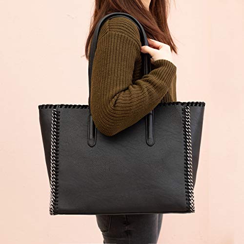 CRAZYCHIC - Bolso de Mano Cadena Mujer - Tote Shopper Cuero PU - Bolsos de Gran Capacidad - Bolso de Hombro Asa Larga - Bolsos Maletín Trabajo Escuela Oficina - Marrón Camel