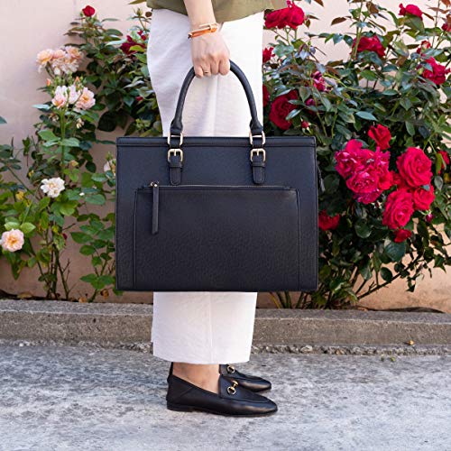 CRAZYCHIC - Bolso de Mano Grande Mujer - Maletín Trabajo Portadocumentos Cuero Piel PU Señora - Larga Tote Shopper Negocios - Bolso de Hombro Bandolera Gran Capacidad Escuela Oficina - Negro